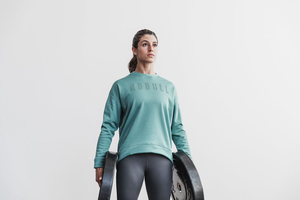 NOBULL Women's Crew Sweatshirts - Oil Blue - Ireland (0594ZRGYI)